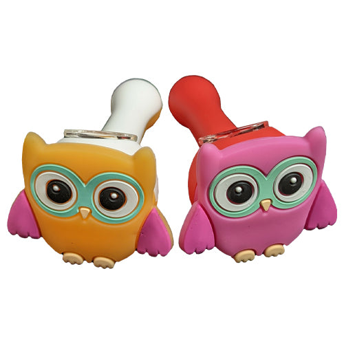 4.5" Silicone Assorted Owl Head Hand Pipe