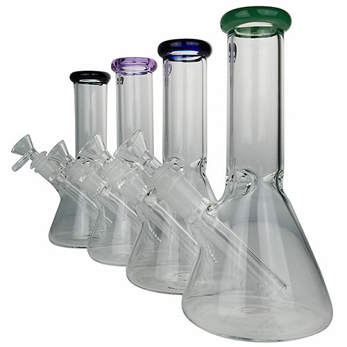 8" Colored Lip Clear Beaker Water Pipe - Assorted Color