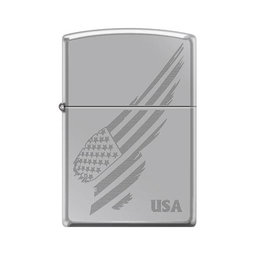 Zippo Lighter - Engraved Flag Hi Polish Chrome