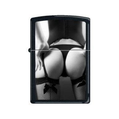 Zippo Lighter - View From Behind Black & White Black Matte